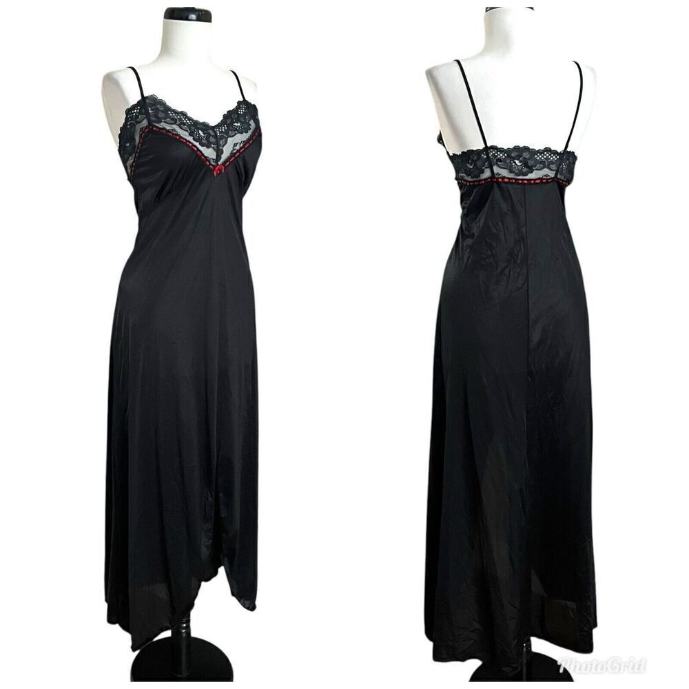 Y2K VELROSE Babydoll Maxi slip Dress S Black whimsigoth